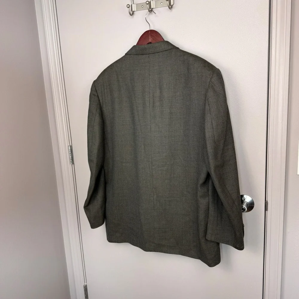 Oscar De La‎ Renta Blazer Mens Olive Brown Micro Pattern 3 Button Sport Coat 46R